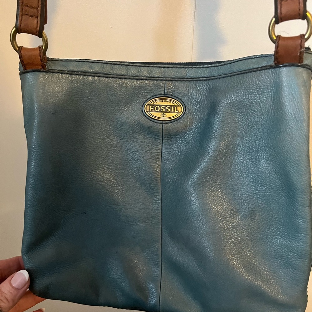 Fossil Teal Leather Shoulder Bag